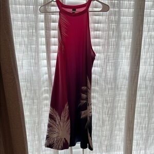 Pink and purple Sleeveless Dress with Palm Print